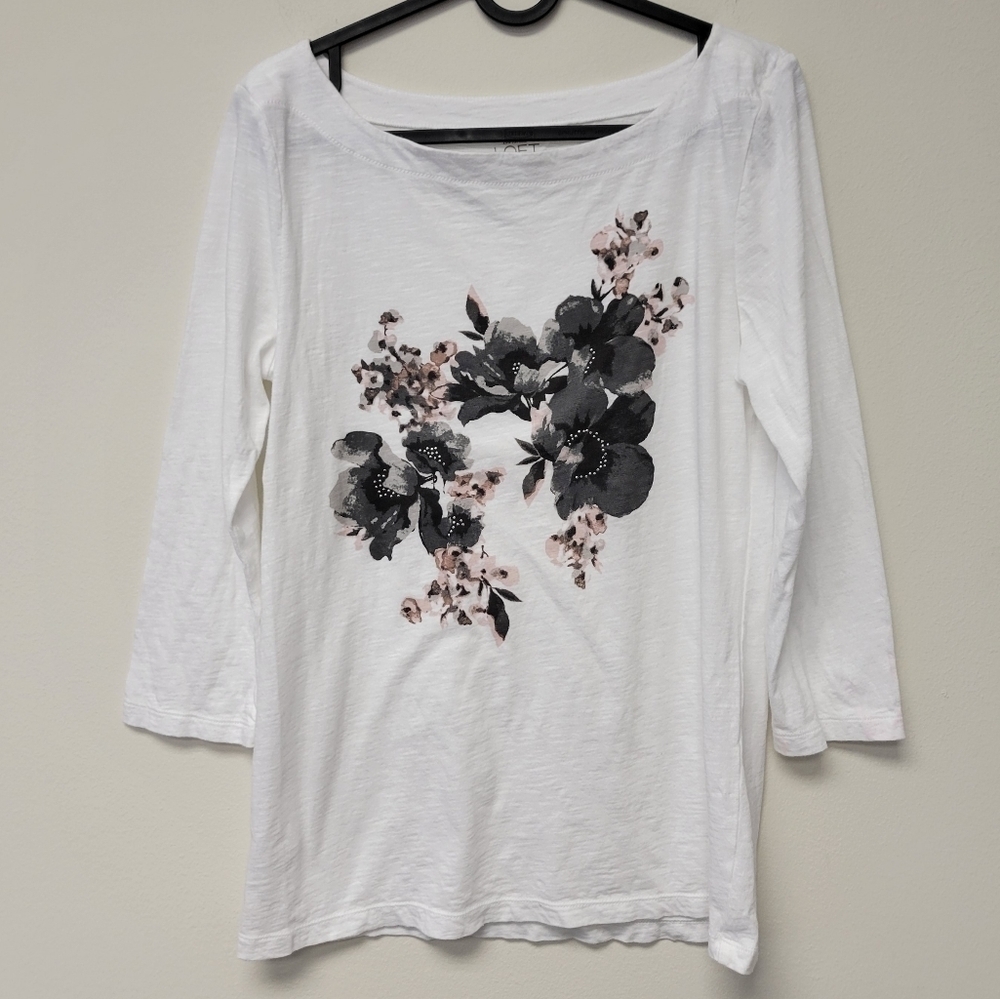 Loft Floral Embellished T-shirt White  M